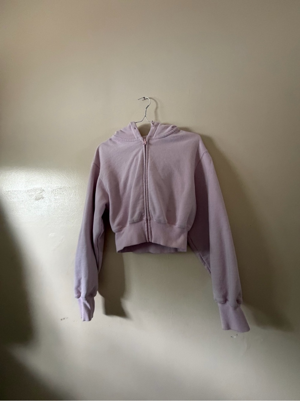 Garage Cropped Zip-Up Hoodie in Light Pink